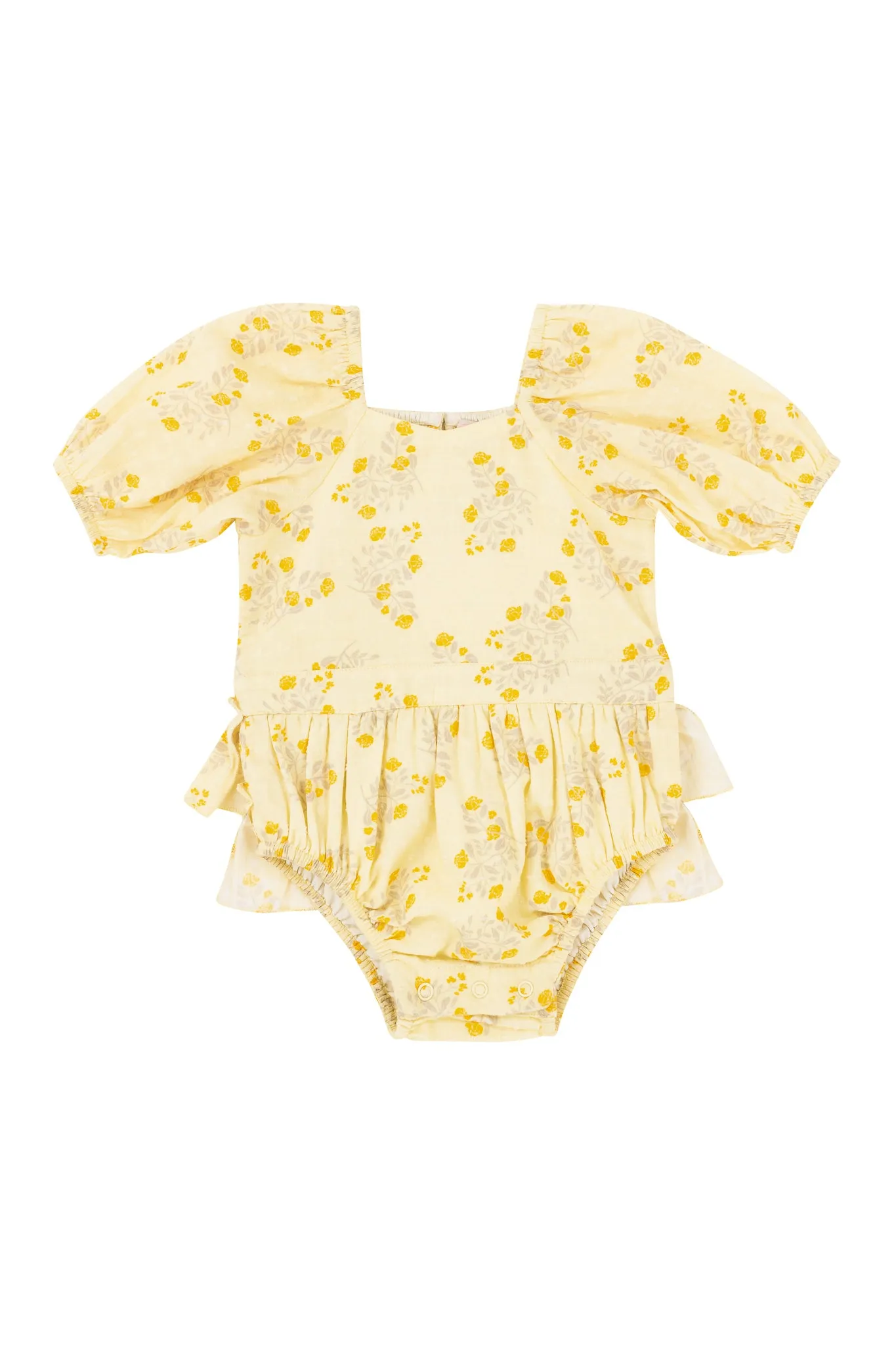 Baby Sunny Ruffle Romper in Yellow Floral