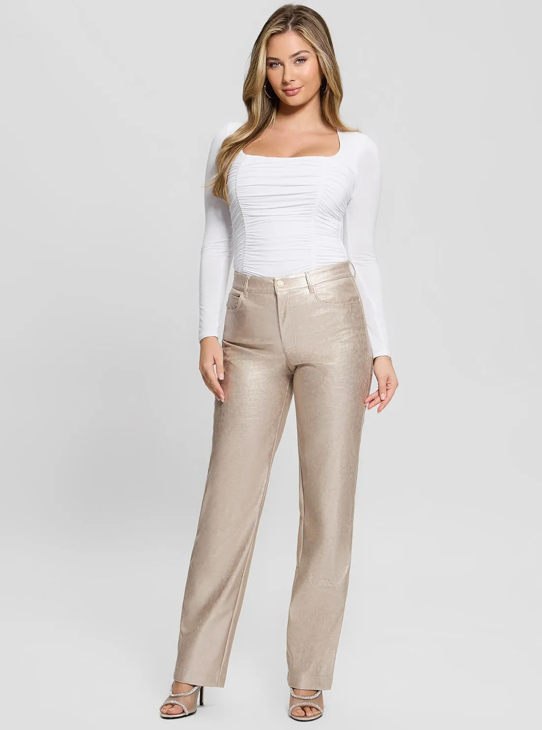 Beige Ambra Metallic Pants