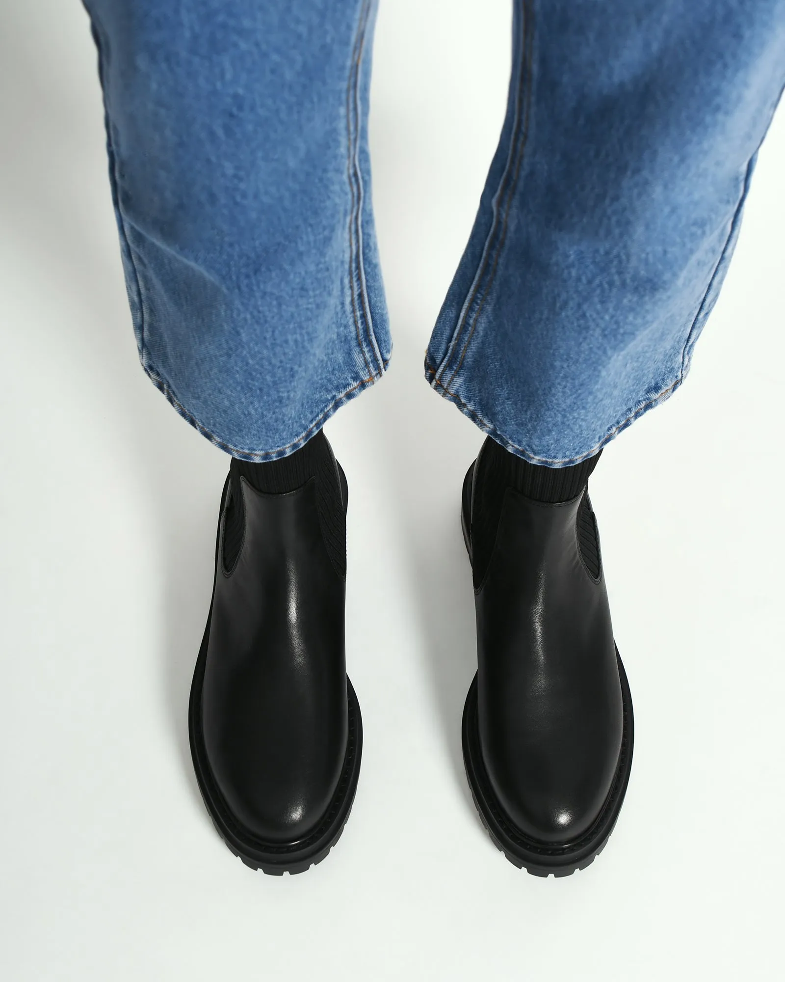 BERTIE FLAT ANKLE BOOTS BLACK LEATHER