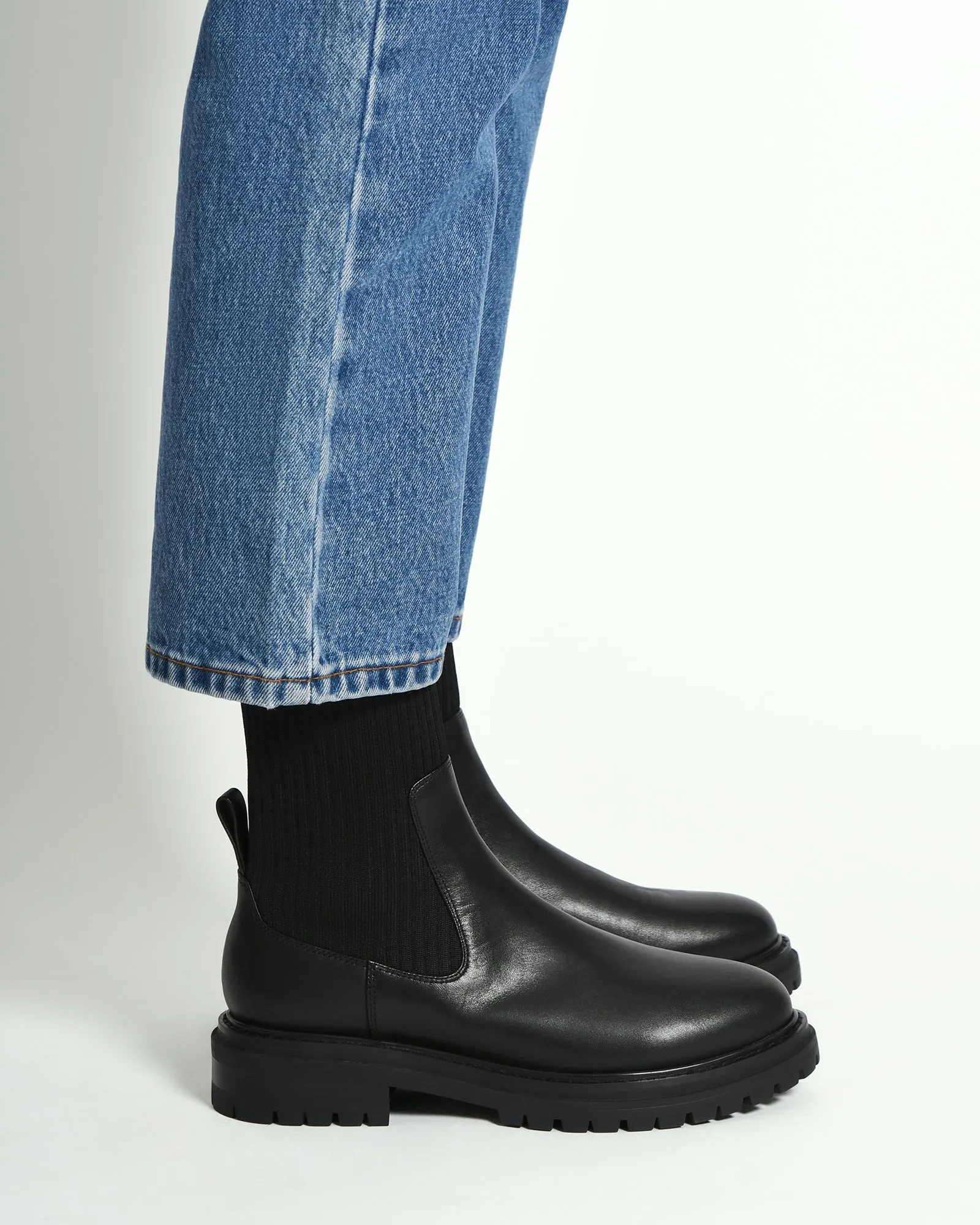 BERTIE FLAT ANKLE BOOTS BLACK LEATHER