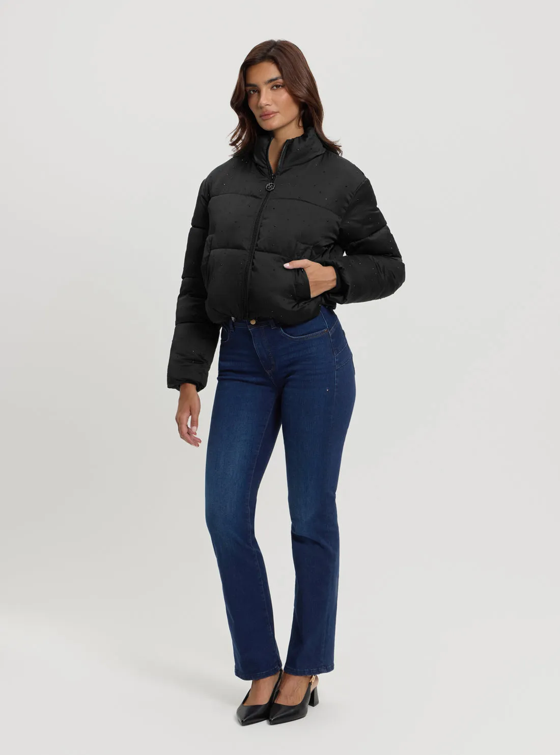 Black Antonia Strass Puffer Jacket