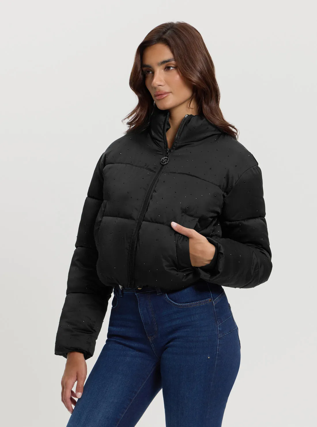 Black Antonia Strass Puffer Jacket