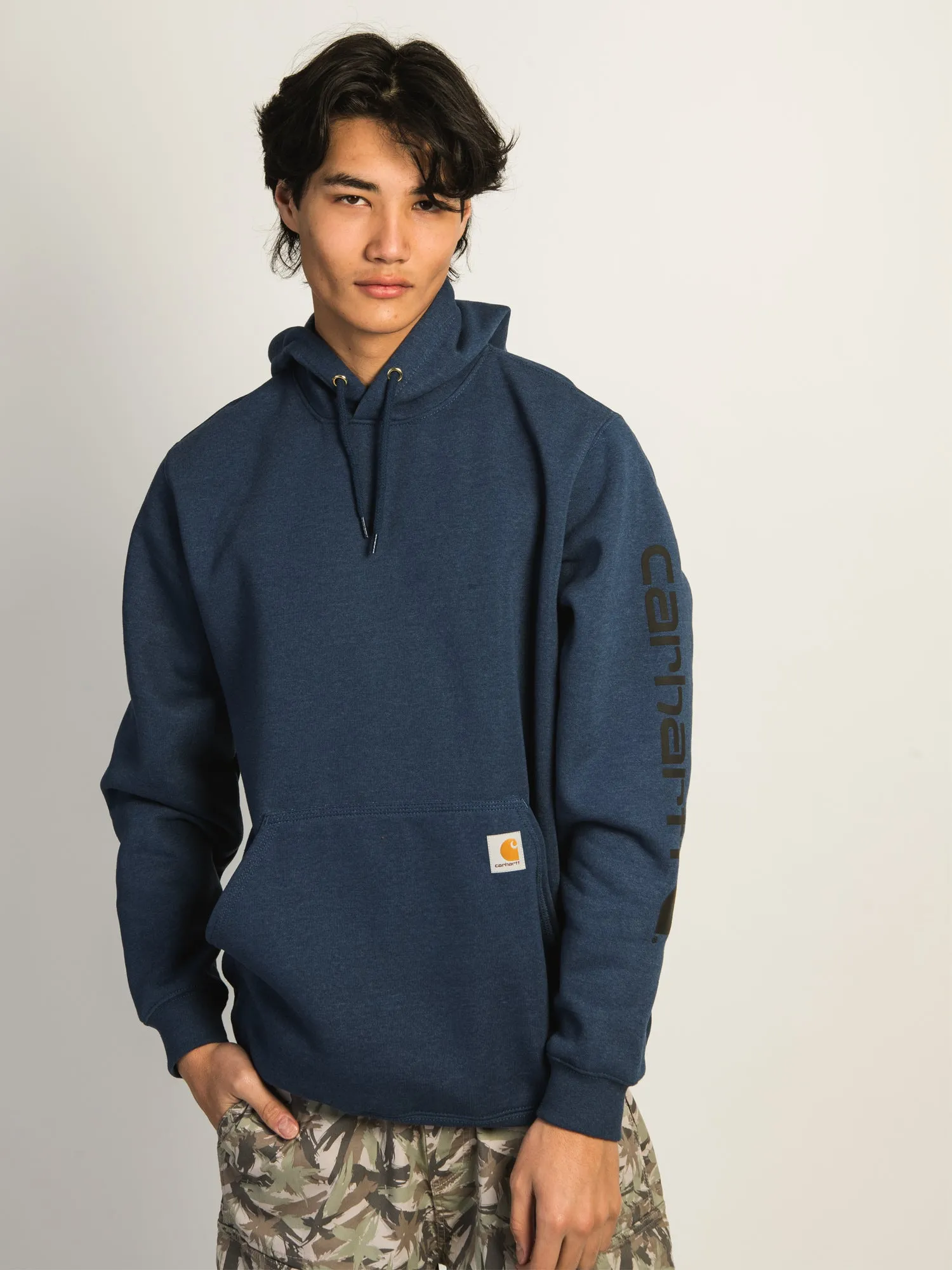 CARHARTT LOGO SLEEVE GRAPHIC PULL OVER HOODIE - OCEAN