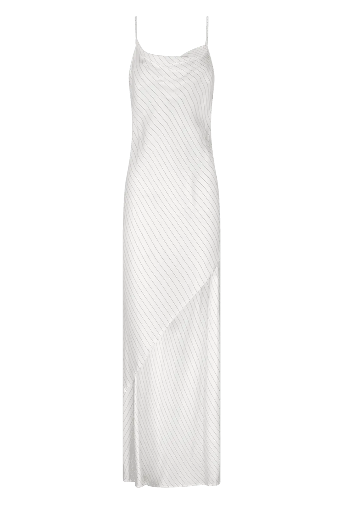 CURAAE Bella Maxi Cowl Neck Pinstripe Slip Dress In White
