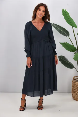 Gloss The Label Aurelia Angle Shirred Bodice Dress Blue
