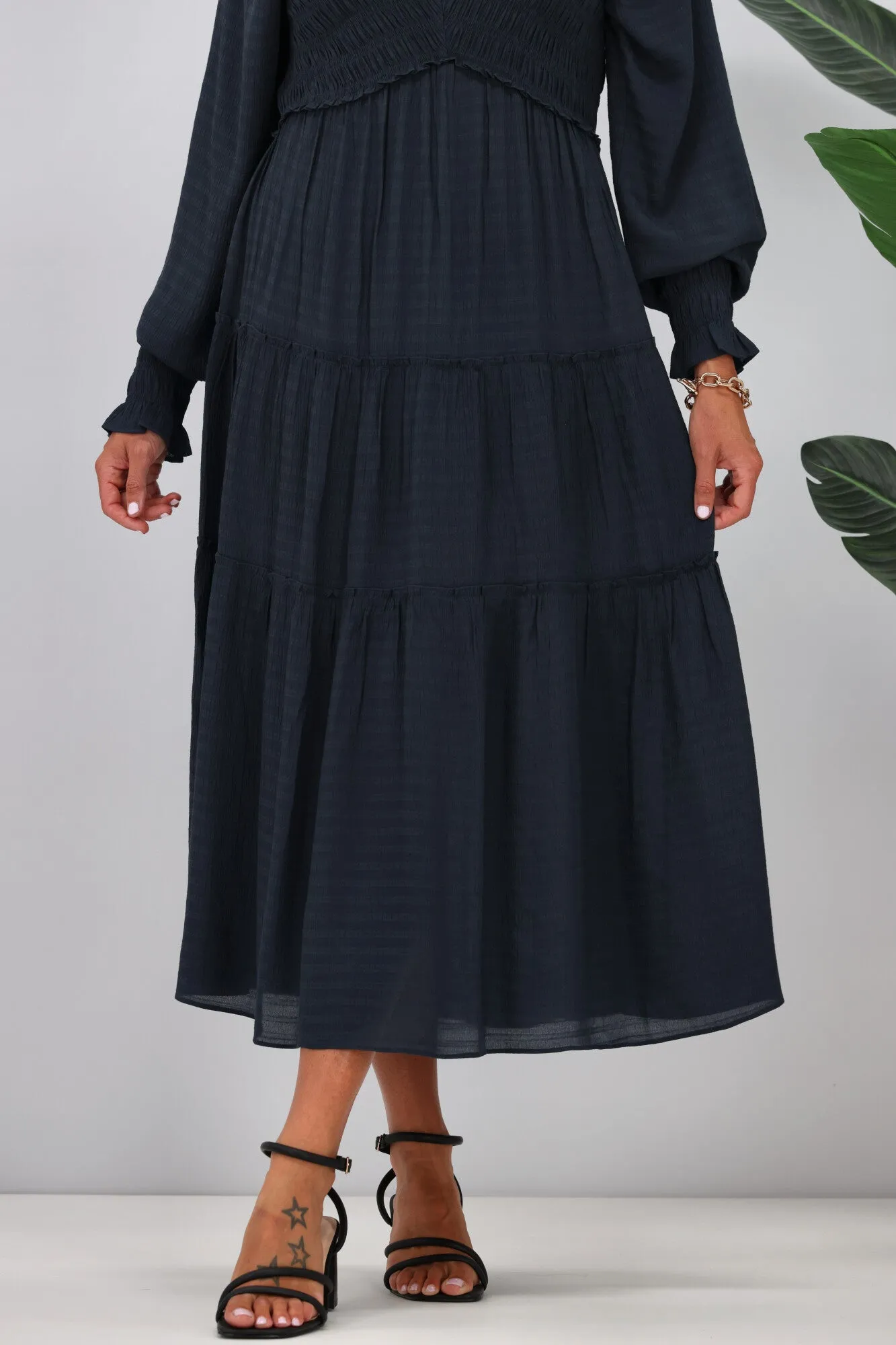 Gloss The Label Aurelia Angle Shirred Bodice Dress Blue