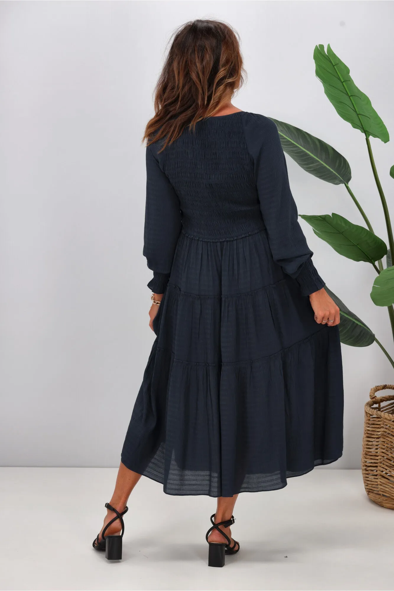 Gloss The Label Aurelia Angle Shirred Bodice Dress Blue