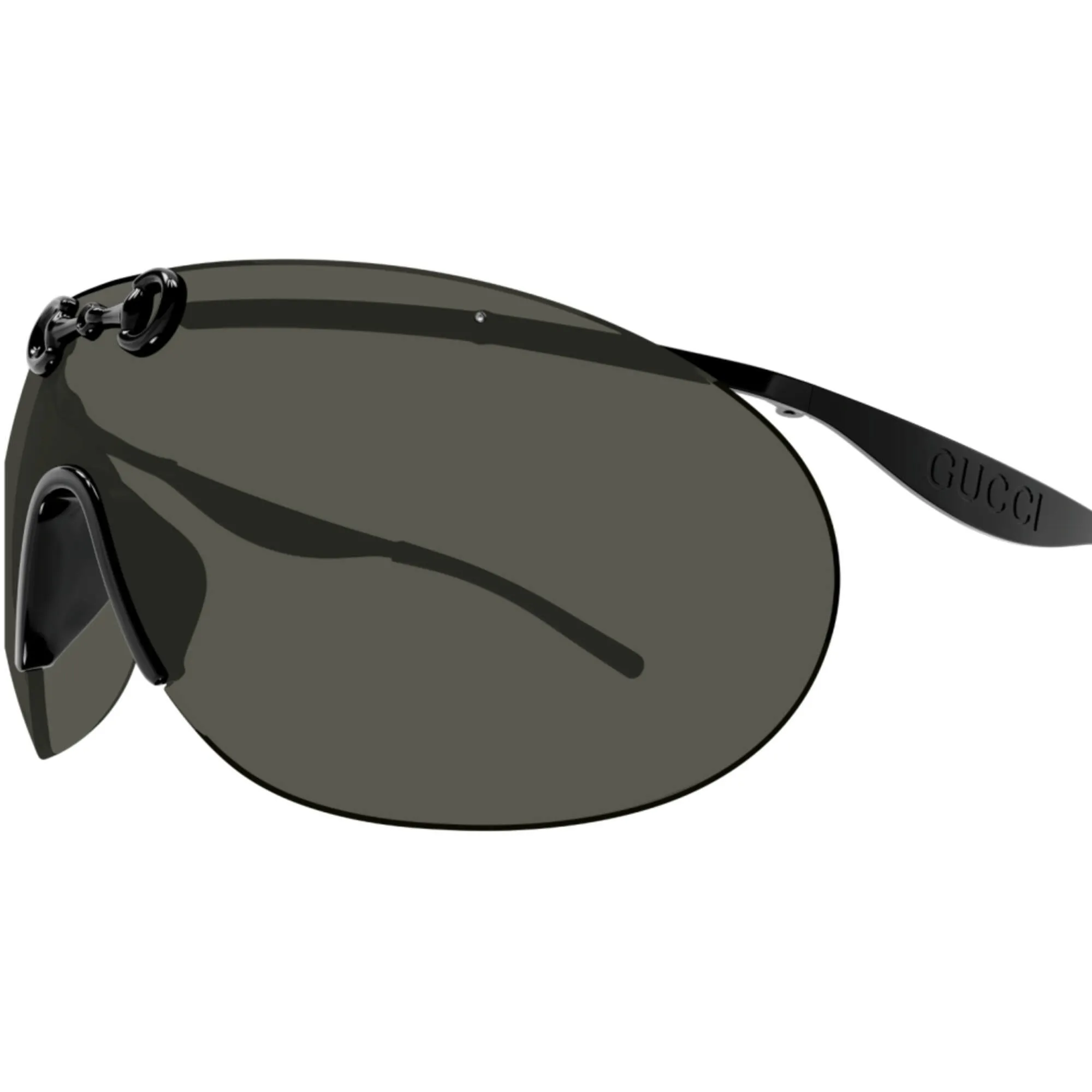 Gucci Men's Sunglasses - Black Metal Rimless Shield Frame Grey Lens | GG1656S 001