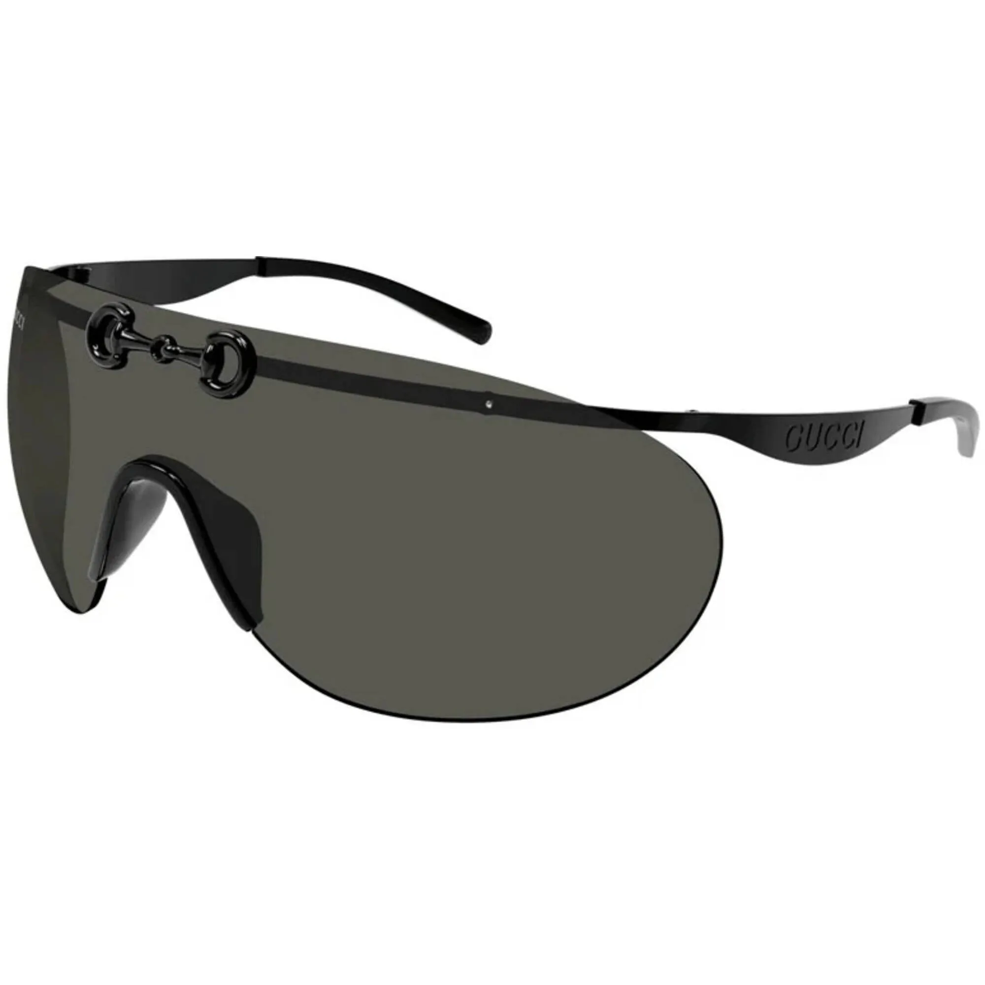 Gucci Men's Sunglasses - Black Metal Rimless Shield Frame Grey Lens | GG1656S 001