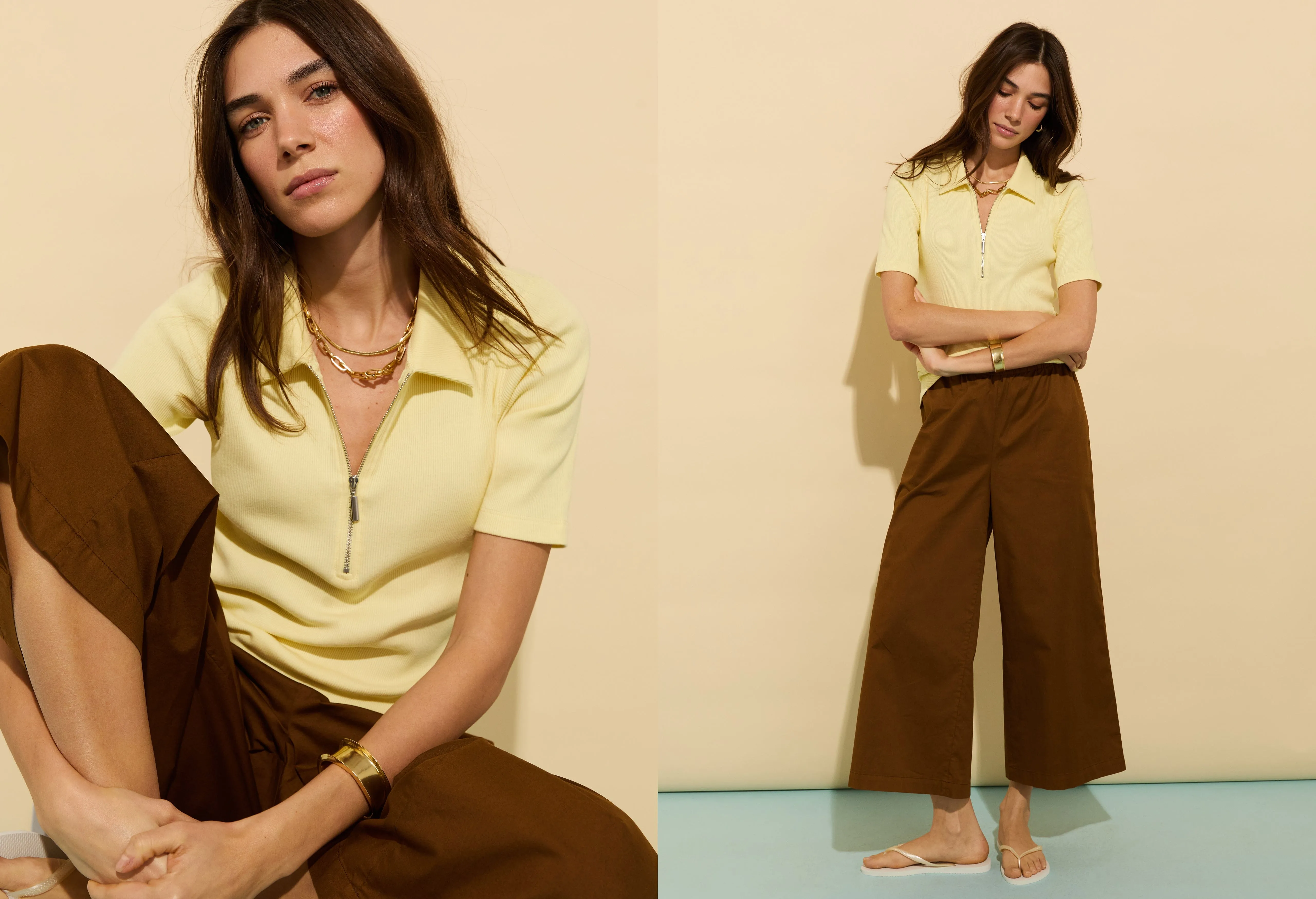 Ivy Organic Rib Zip Collar Top | Butter Yellow