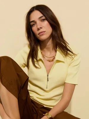 Ivy Organic Rib Zip Collar Top | Butter Yellow