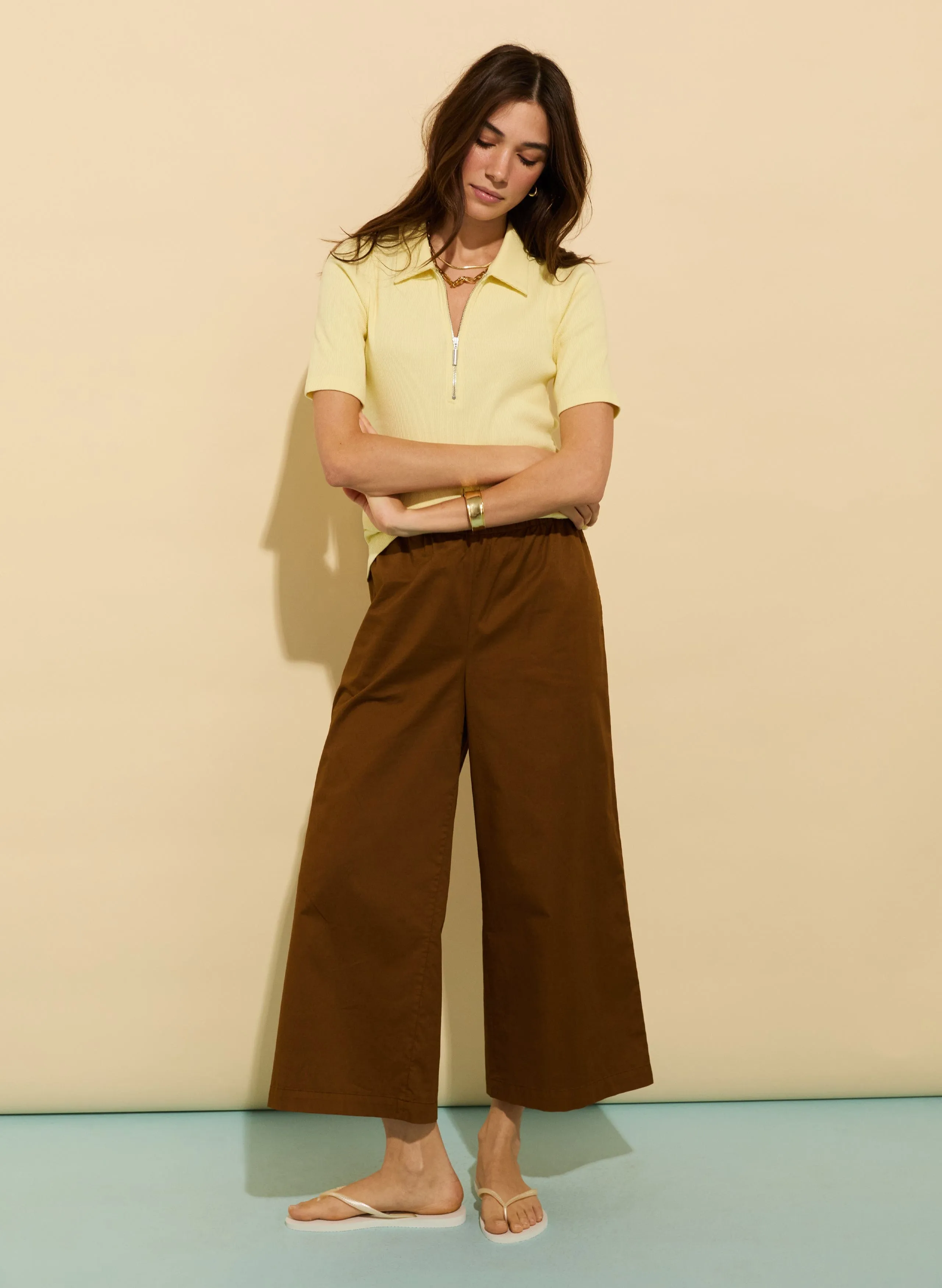 Ivy Organic Rib Zip Collar Top | Butter Yellow
