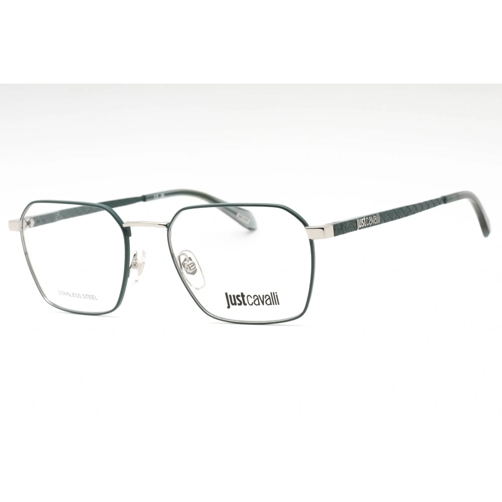 Just Cavalli Men's Eyeglasses - Green Metal Geometric Full Rim Frame | VJC018 0539