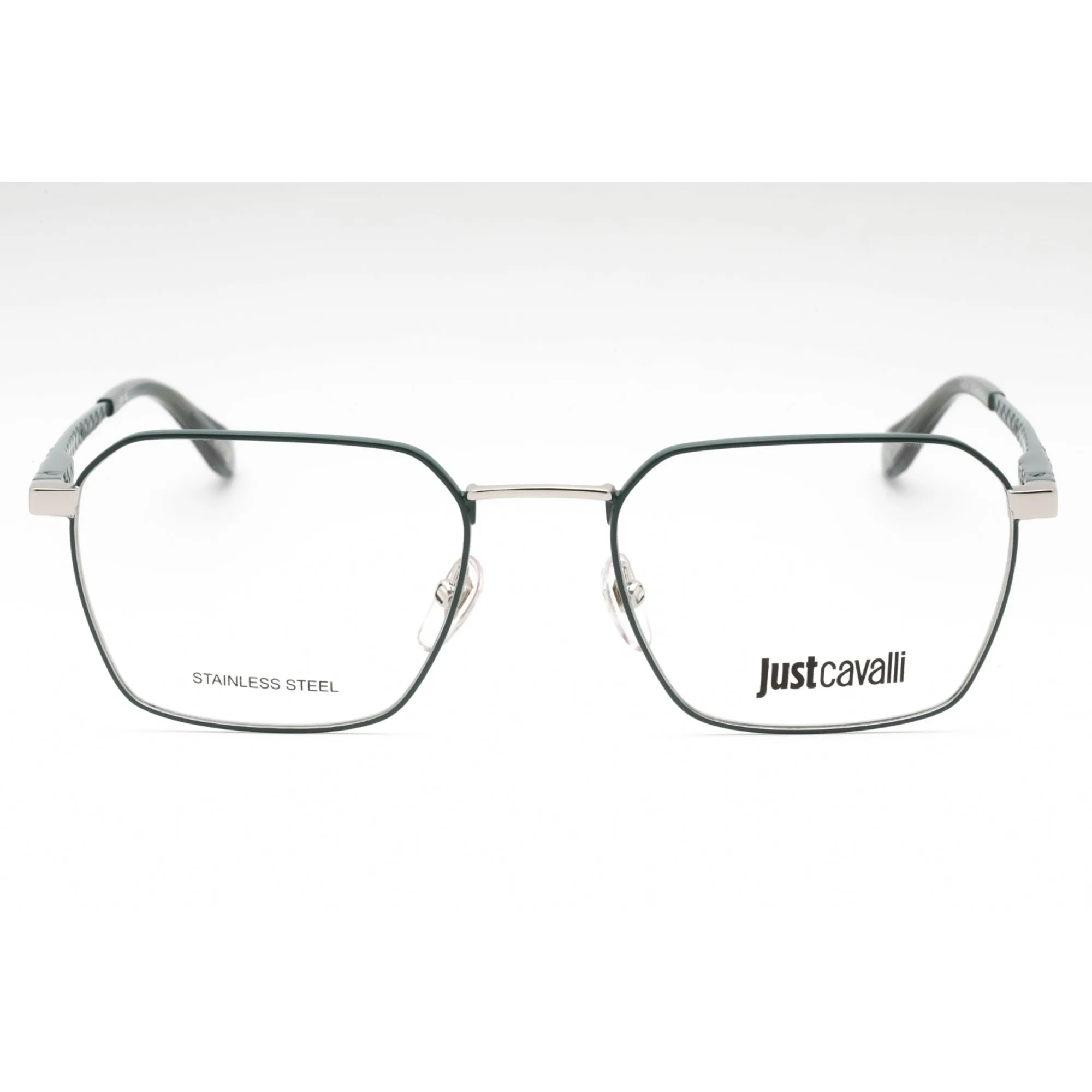 Just Cavalli Men's Eyeglasses - Green Metal Geometric Full Rim Frame | VJC018 0539