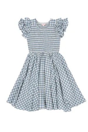 Mini Hattie Dress in Dusty Teal Gingham