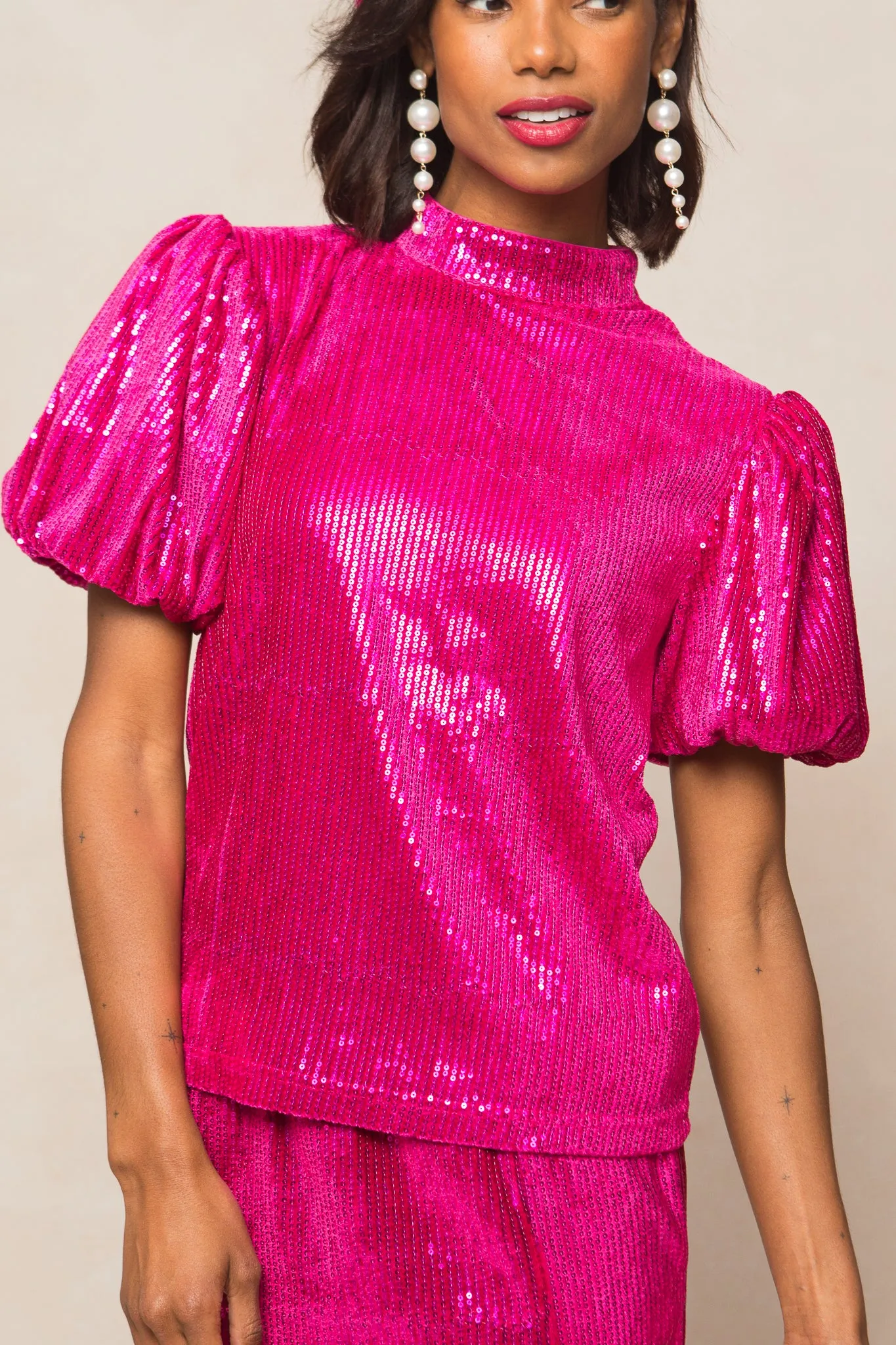 Monique Top in Pink Sequin - FINAL SALE