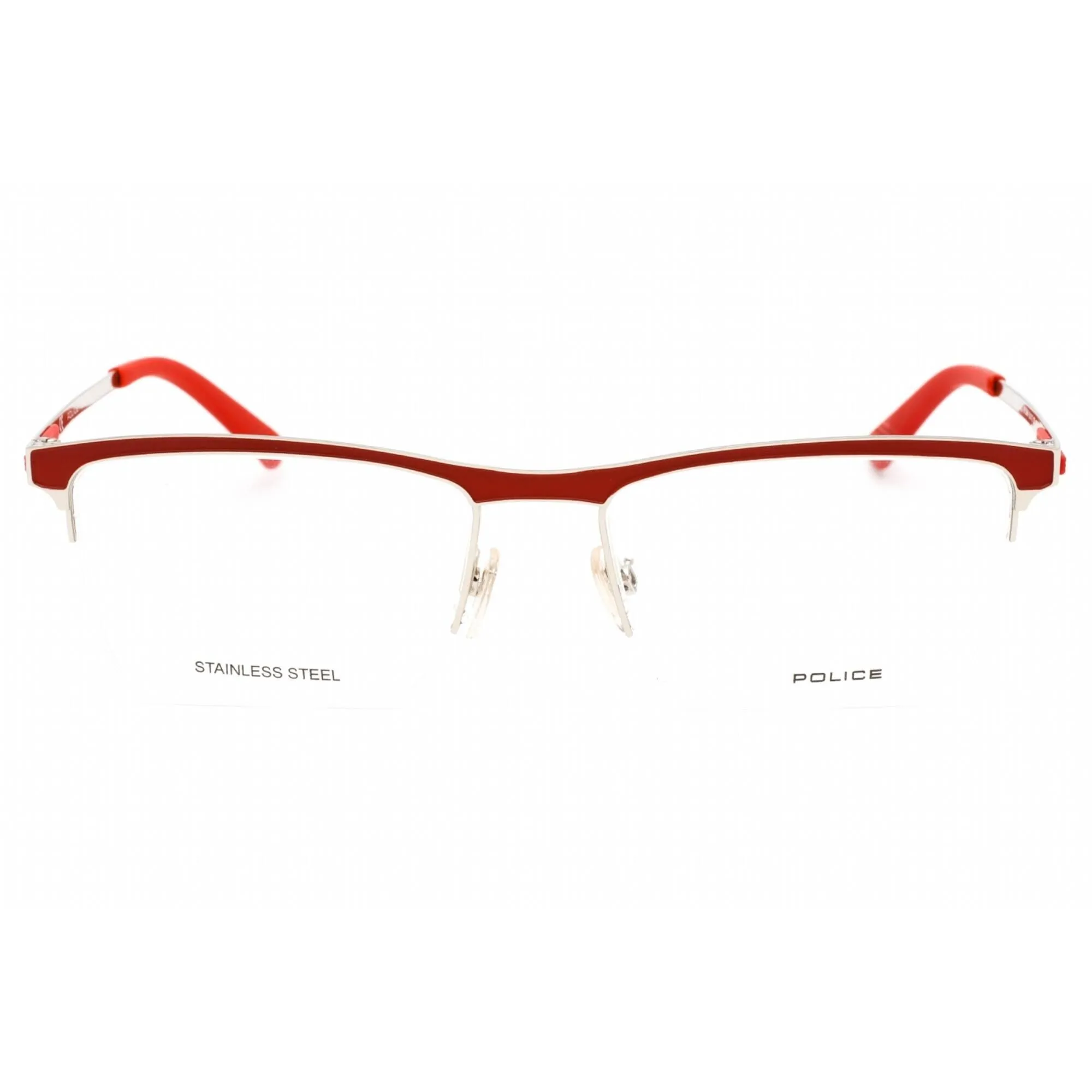 Police Men's Eyeglasses - Shiny Palladium Metal Rectangular Shape Frame | VPL564L 0579