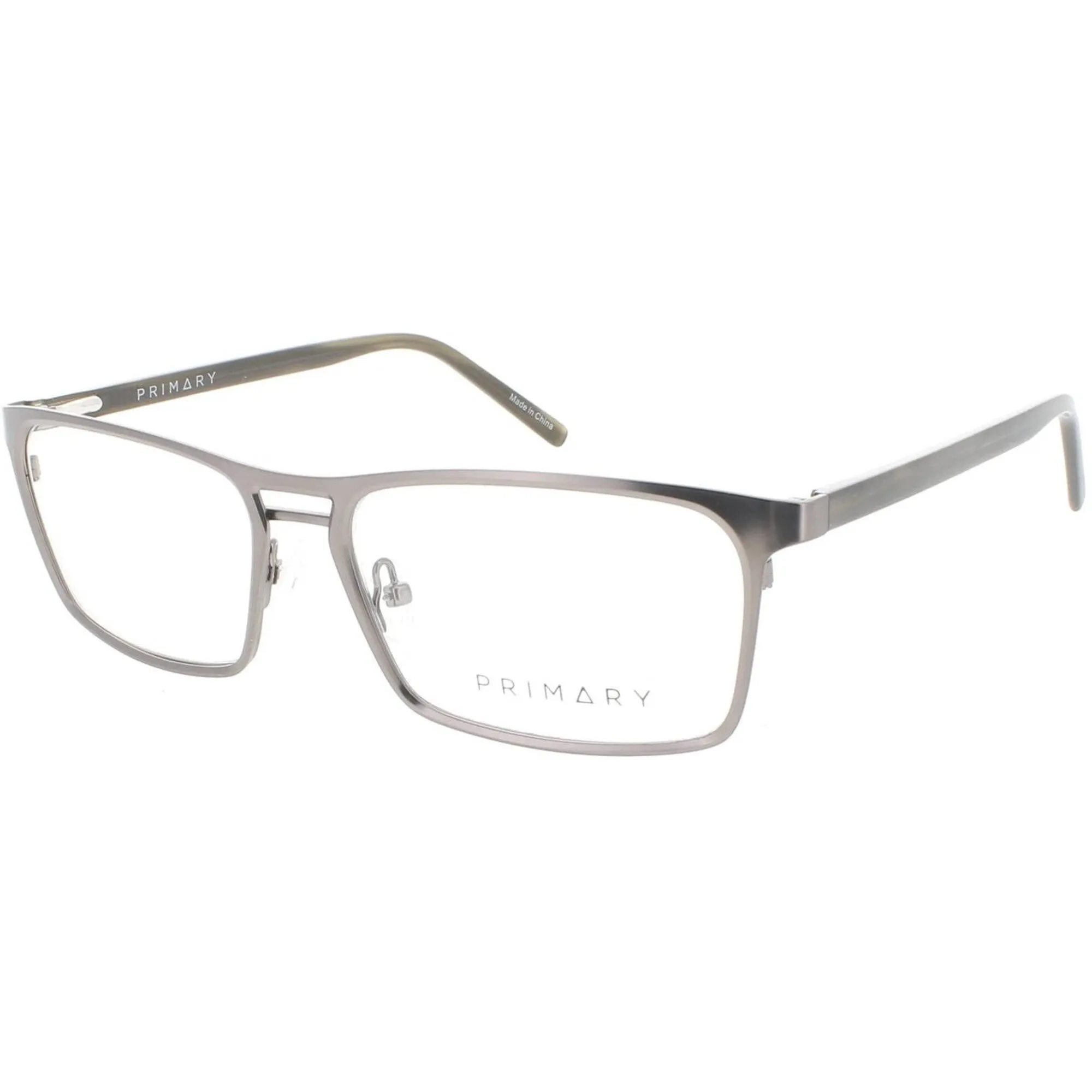 Primary Men's Eyeglasses - Demo Lens Metal Full Rim Rectangular Frame | 1058 GUNMETAL