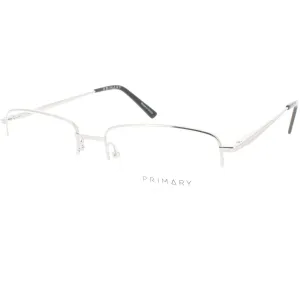 Primary Men's Eyeglasses - Demo Lens Metal Rectangular Half Rim Frame | 1128 SILVER