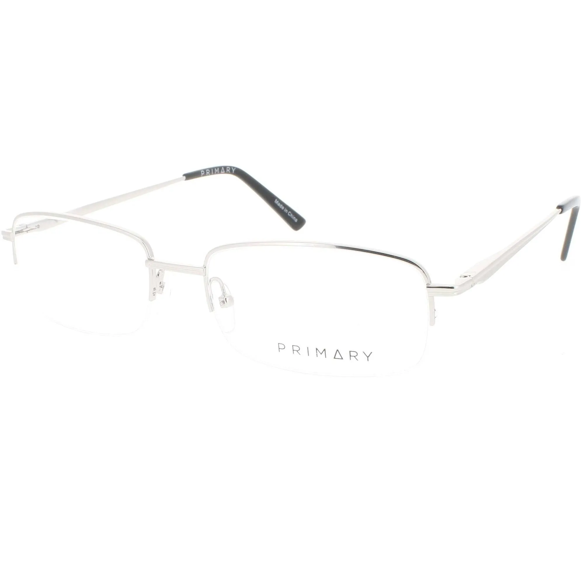 Primary Men's Eyeglasses - Demo Lens Metal Rectangular Half Rim Frame | 1128 SILVER