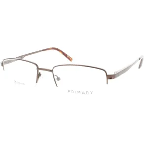 Primary Men's Eyeglasses - Demo Lens Titanium Rectangular Half Rim Frame | Pt103 Brown