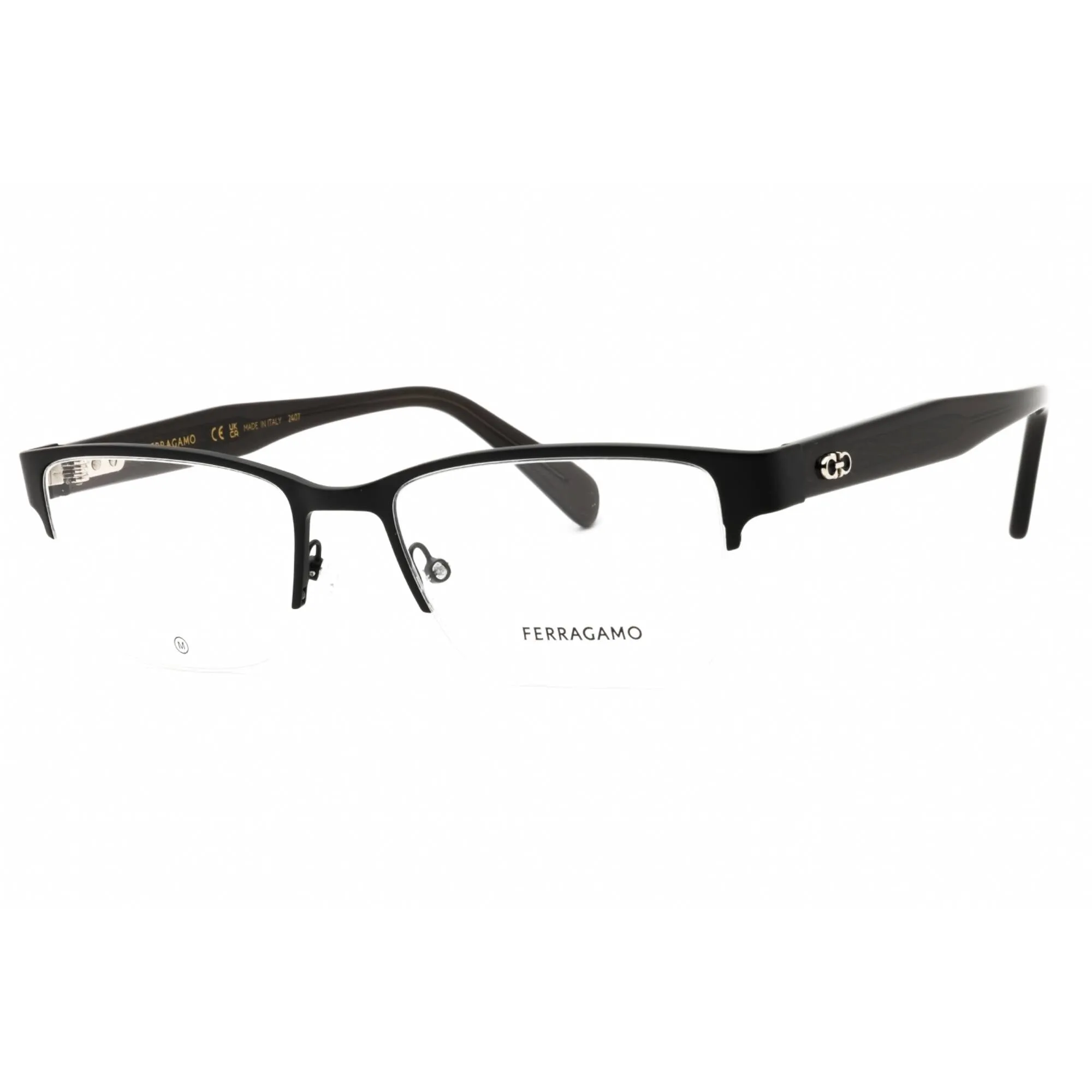 Salvatore Ferragamo Men's Eyeglasses - Matte Black Metal Half Rim Frame | SF2222 002