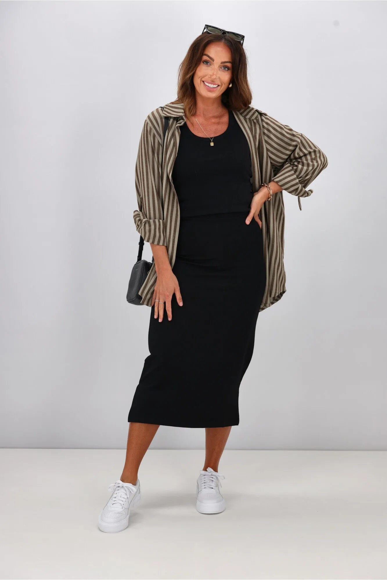 Shine On Essentials Midi Slip Skirt Black