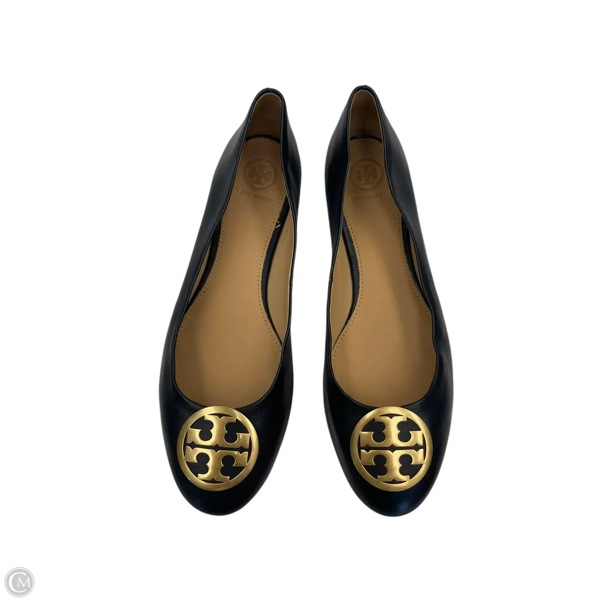 Shoes Designer By Tory Burch In Black & Gold, Size: 9.5