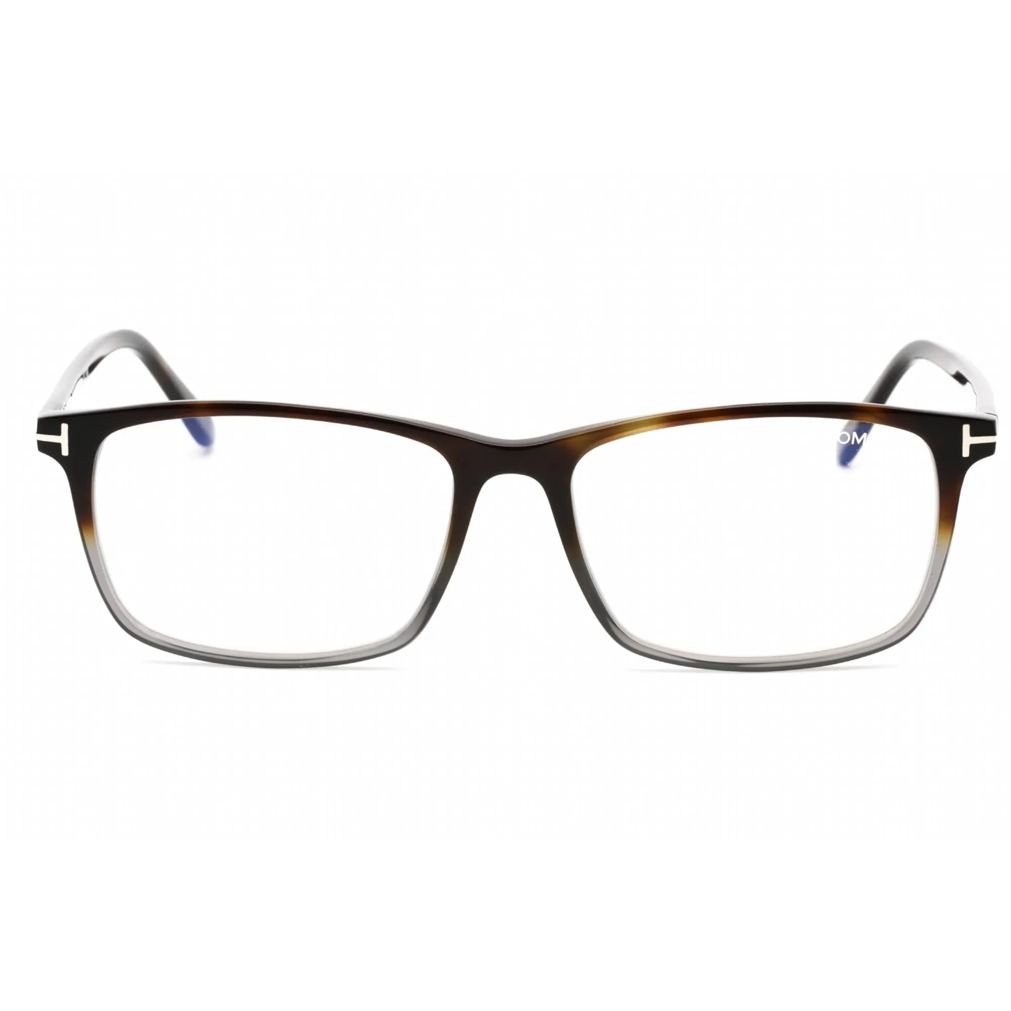 Tom Ford Men's Eyeglasses - Shiny Havana/Grey Rectangular Plastic Frame | FT5584-B 056