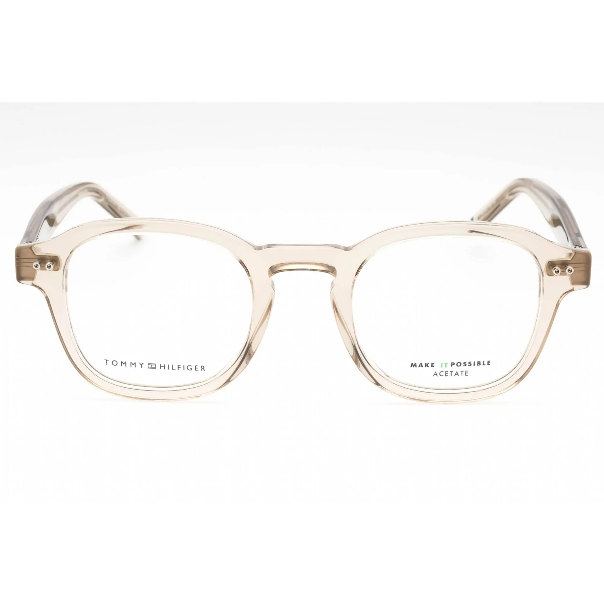 Tommy Hilfiger Men's Eyeglasses - Beige Plastic Round Full Rim Frame | TH 2033 010A 00