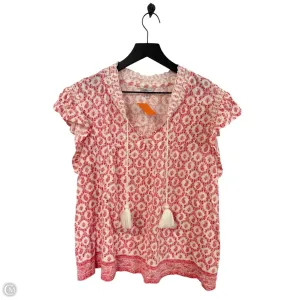 Top Short Sleeve By Lucky Brand In Cream & Pink, Size: Xl