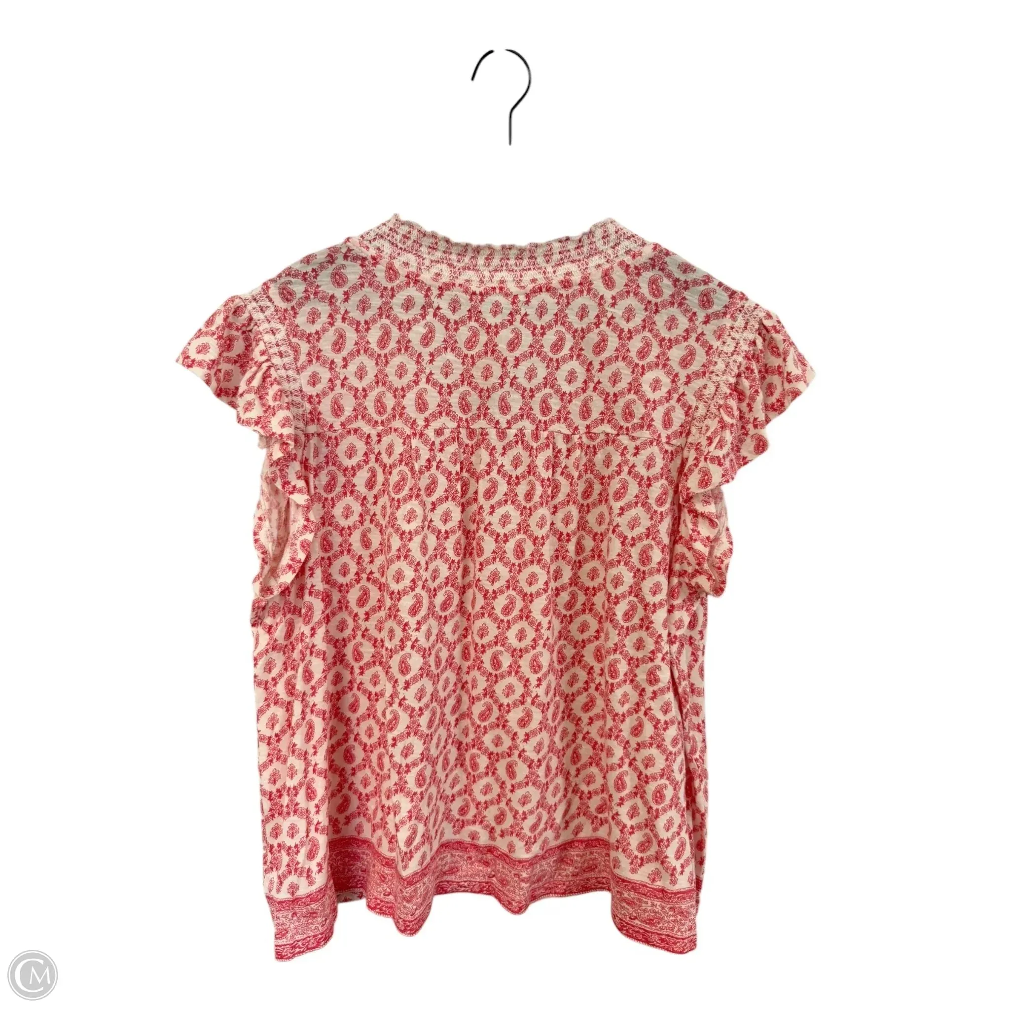 Top Short Sleeve By Lucky Brand In Cream & Pink, Size: Xl