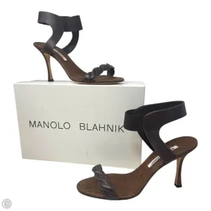 Trepe Braided Leather Heel Cork Sandals Shoes Luxury Designer By Manolo Blahnik In Brown, Size: 8 (EU 38)
