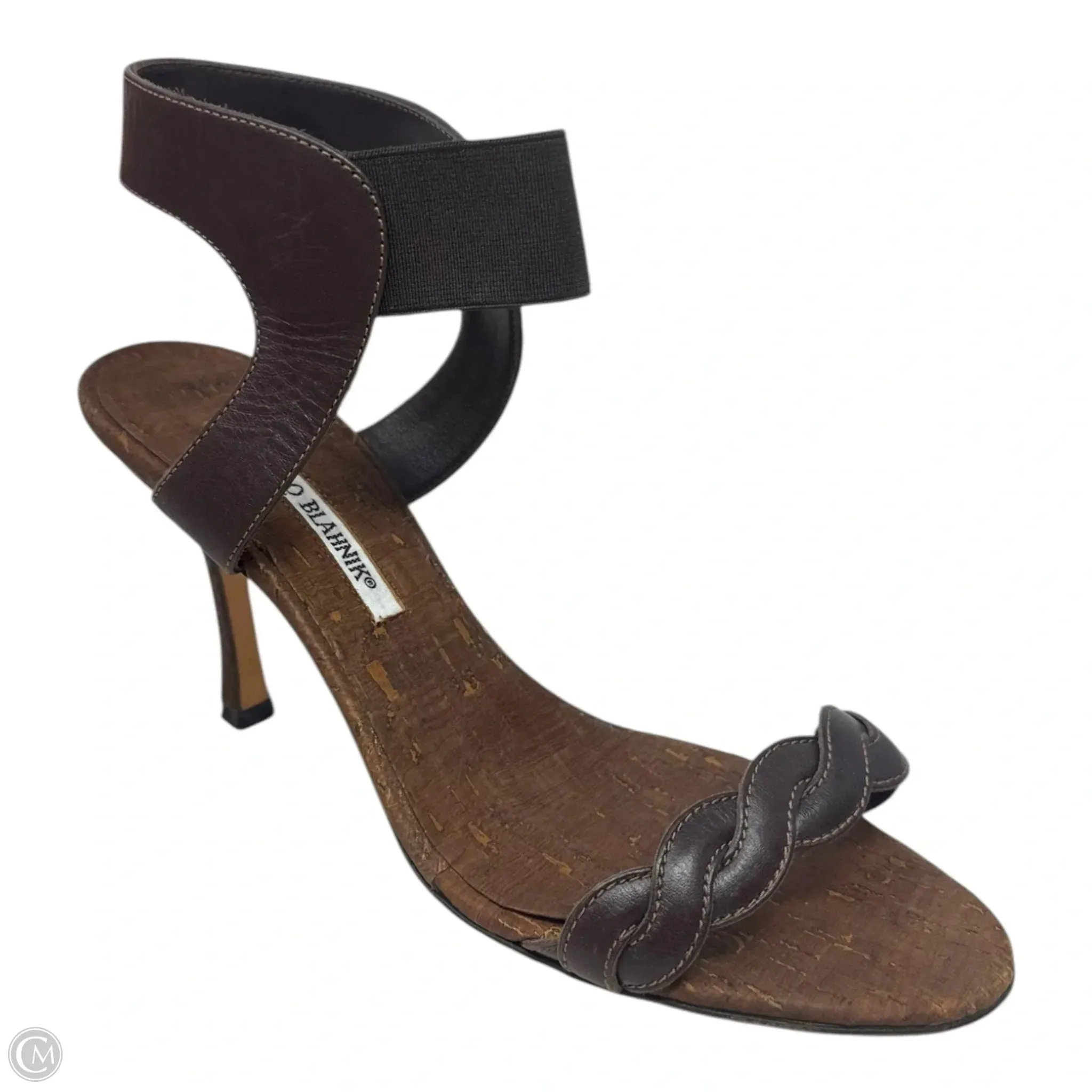 Trepe Braided Leather Heel Cork Sandals Shoes Luxury Designer By Manolo Blahnik In Brown, Size: 8 (EU 38)