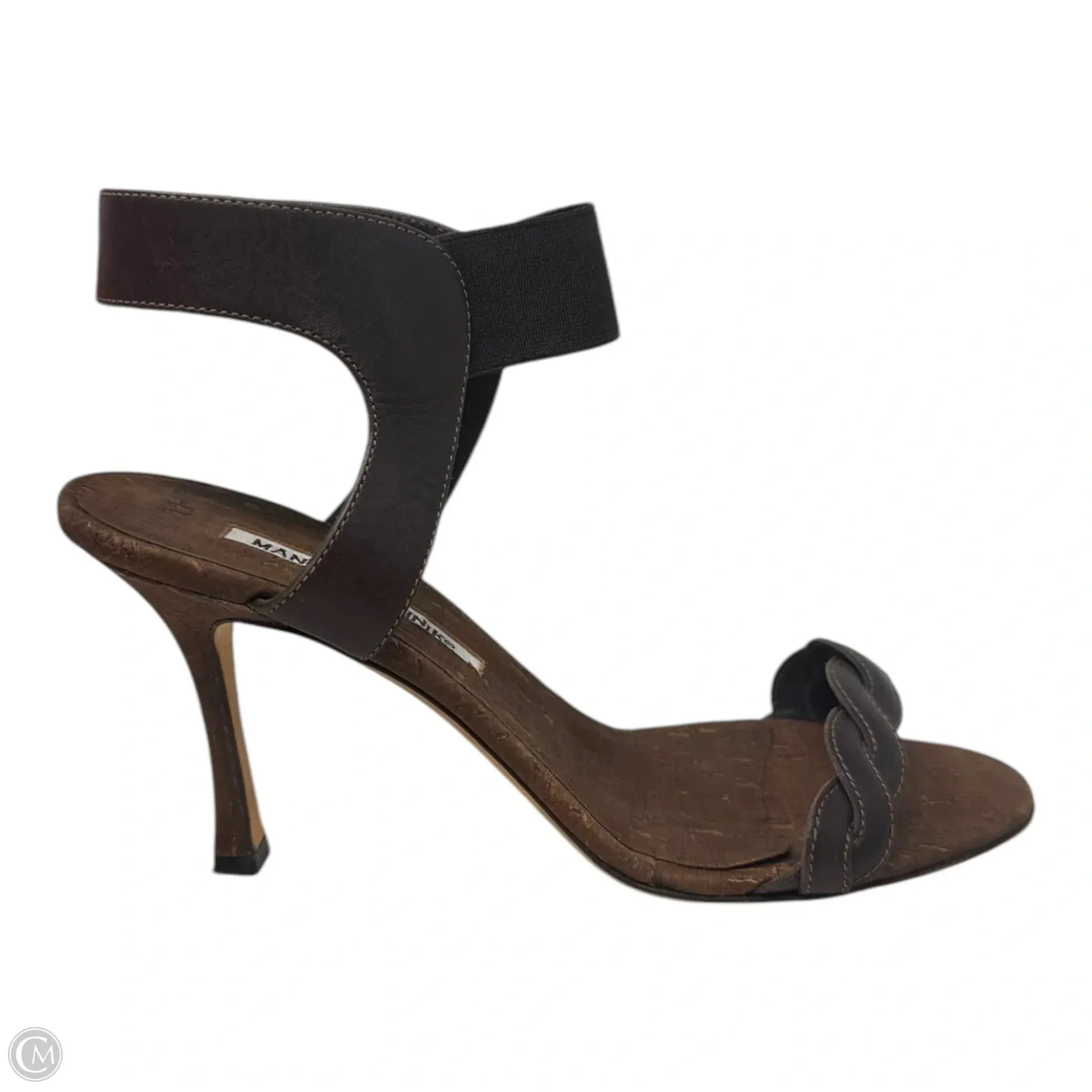 Trepe Braided Leather Heel Cork Sandals Shoes Luxury Designer By Manolo Blahnik In Brown, Size: 8 (EU 38)