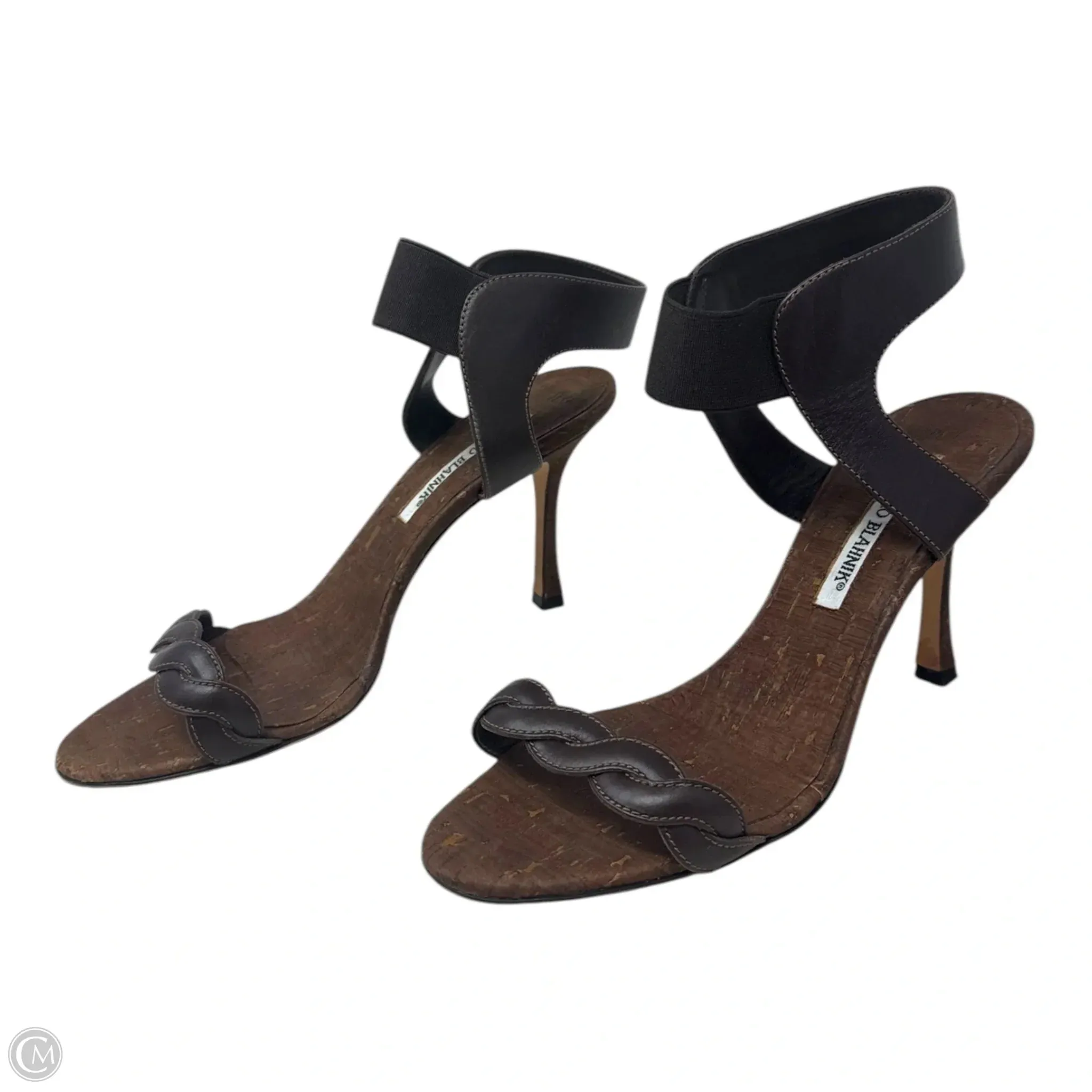 Trepe Braided Leather Heel Cork Sandals Shoes Luxury Designer By Manolo Blahnik In Brown, Size: 8 (EU 38)