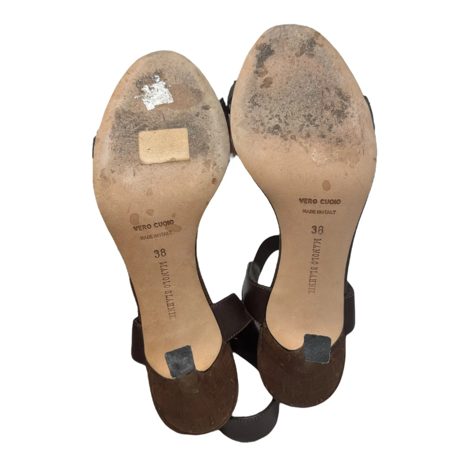 Trepe Braided Leather Heel Cork Sandals Shoes Luxury Designer By Manolo Blahnik In Brown, Size: 8 (EU 38)