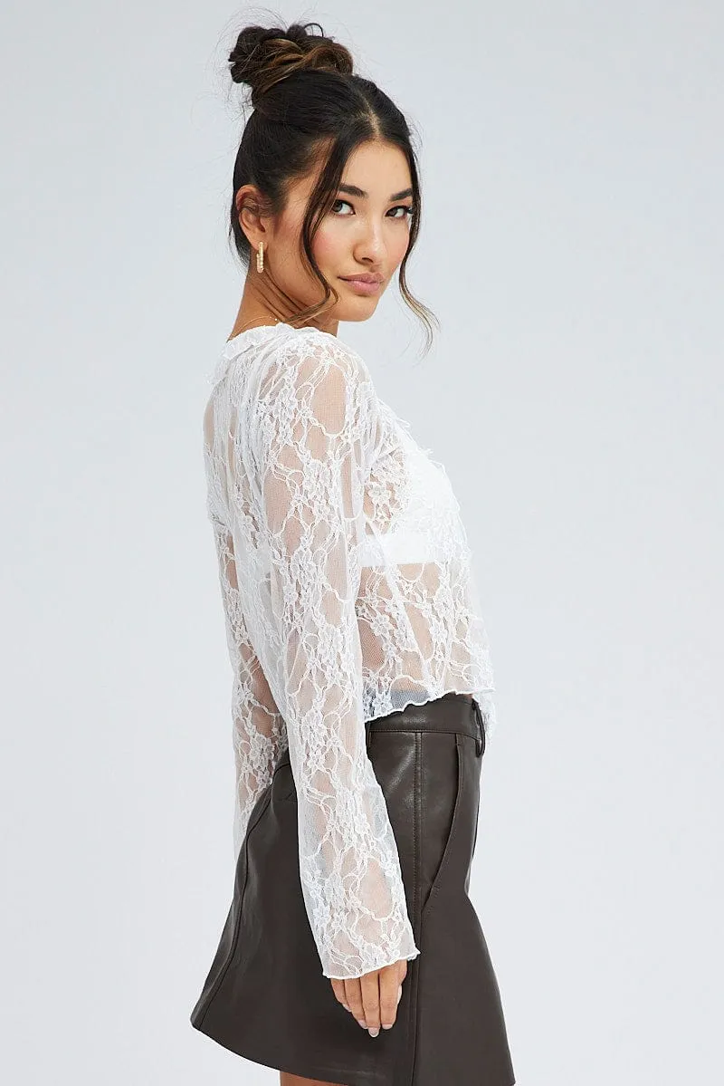White Lace Top Long Sleeve