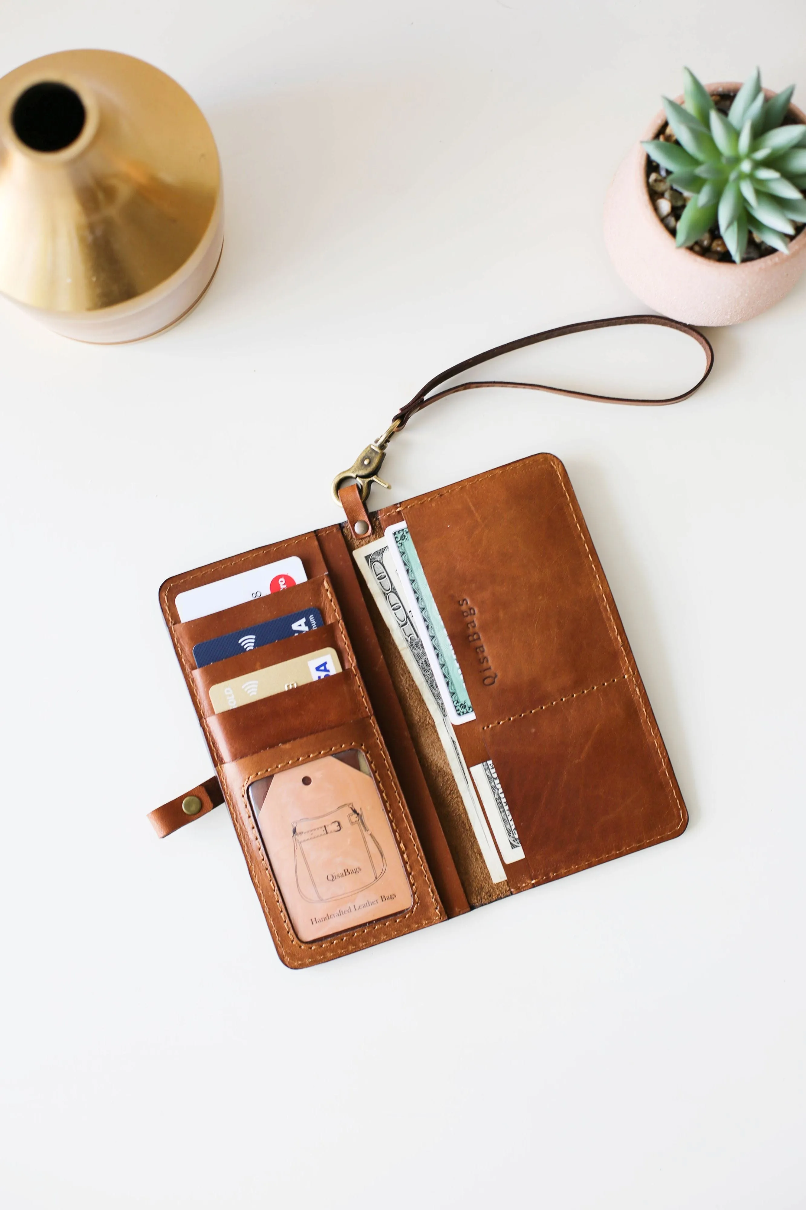 Women's Bifold Brown Leather Wallet - N01 - Ring Closure